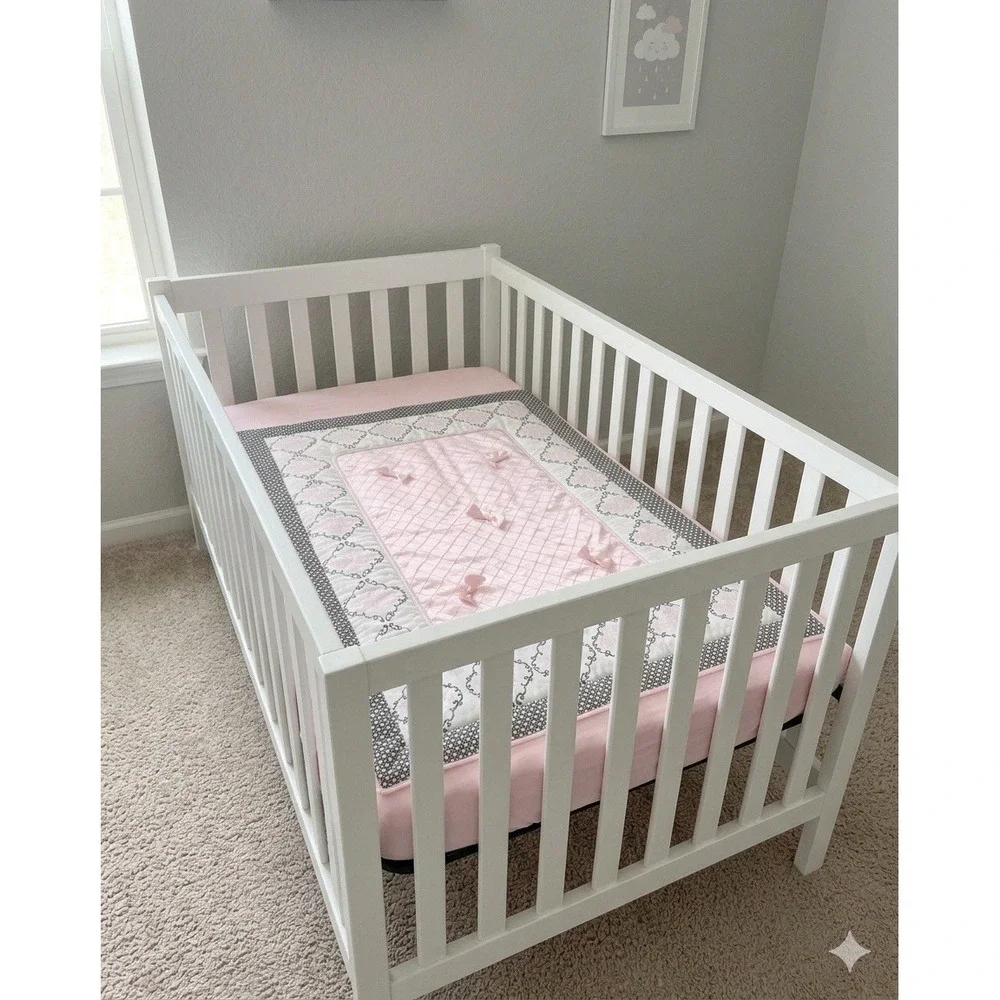 Lambs & Ivy Crib Blanket Comforter Baby Toddler Nursery Pink Black Paris Bow‎